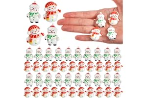 Ymapinc 50pcs Mini Christmas Figurines Snowman, Flatback Charms Ornaments Miniature Decorations for Crafts, Flat Back Charms for Scrapbooking Cards Gifts DIY Phone Case Christmas Tree Ornaments