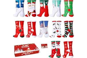 DOUUCO Chaussettes de Noël 12 Paire Christmas Socks Cadeau Santa I'avent Calendrier Cadeaux Chaussette Noel Humour Drole Idee Sock et Coffret pour Hommes Femmes Enfant