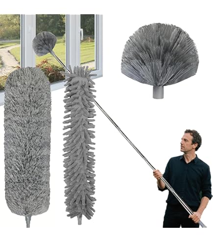 Relaxdays plumeau, met telescoopsteel, uitschuifbaar, tot 2,5 m, buigbaar, tegen spinnen &, vuil stof, ragebol, grijs