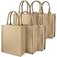 Ayieyill Jute Tote Bags, Burlap Bags with Laminated Interior and Soft Handles, Reusable Shopping Bags Grocery Bag, 6pcs Vertical Style, One size, beige