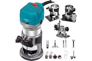Mophorn Rifilatore Elettrico 710W Fresatrice Compatta Rifilatore per Legno 10000-30000RPM Rifilatrice per Legno Multifunzione con Base Affondamento e Base Inclinata e Base Offset