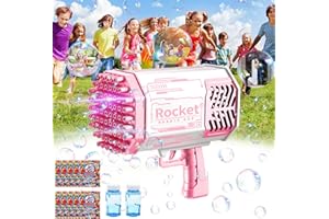 QDRAGON Burbujas de Jabon, 69 Agujeros Pistola Pompas de Jabon con LED Light, Bazooka Pistola Burbujas Máquina de Burbujas Gatling Bubble Machine para Fiestas Bodas Cumpleaños