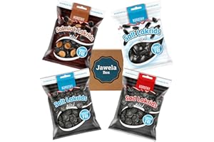 Zuckerfrei Lakritz Set Nordthy Salzlakritz weich + hart, Süßlakritz + Salmiaklakritz - 4 Tüten sugarfree Lakritz Jawela Box - ohne Zucker, kalorienreduziert