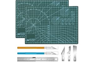 ASZAUI 2 Pezzi Tappetino da Taglio A4 Autorigenerante Verde Doppia Faccia Tappetino Modellismo con Righello in Acciaio 43 Lama di Ricambio Intaglio Cutting Mat per Artigianato Cucito（22x30cm)Bastelunterlage