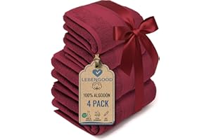 LEBENGOOD Juego de Toallas de Baño y Lavabo 100% Algodón Premium 550gsm | 2 Toallas Lavabo (50x90) y 2 Toallas Ducha (70x130) | Toallas Grandes, Suaves, Absorbentes y (2 50X90 2 70X130 Wine)