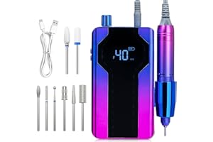 Delanie fresa per unghie professionale 40000 RPM, lima per unghie elettrica portatile a batteria con pulsante di pausa per manicure e pedicure, incl. 6 punte e 2 punte in ceramica