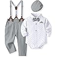 Volunboy Baby Boys Gentleman Suit, Toddler Formal Bow Tie Shirts + Suspenders Pants 4PCS Outfit