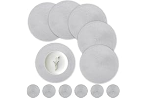 wiipara 12er Set Runde Tischsets Platzsets Abwaschbar, 34cm Gewebte Platzdeckchen Hitzebeständig mit Untersetzer, Tischset Platzset Grau Rund für Küche, Weihnachten, Party, Hochzeit (Grau)
