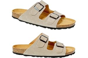 GONKOS®, Sandalias de Piel con Hebillas, Piel Autentica, Corcho Natural, Hebillas ajustables al Pie, Sandalias Hombre/Mujer, Suela antideslizante EVA, Calzado de Calidad Hecho en España