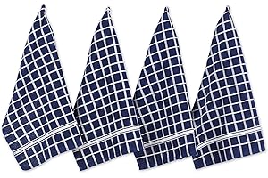DII 100% cotone, lavabile in lavatrice, ultra assorbente, Basic Everyday 40,6 x 66 cm, set di 4 strofinacci da cucina in spugna, motivo a quadri blu nautico
