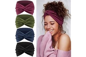 Tumurup Fascia Capelli Donna 4 Pcs Cerchietto Capelli Donna – 7'' Fasce per Capelli Elastici Turbante per Yoga, Fitness & Skincare –Larga Sport Headband Accessorio Capelli ﻿