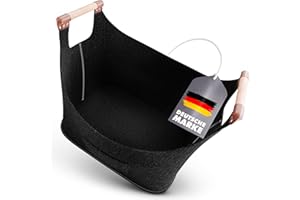 Xcelenze - XXL Holzkorb für Kaminholz mit Holzgriff Filzkorb extra dicker Filz Kaminholzkorb Filztasche faltbar auch als Einkaufskorb Auto & Aufbewahrungskorb für Holz Zeitung (Schwarz)