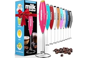 PowerLix Ręczna trzepaczka do mleka – elektryczny spieniacz do mleka ze stojakiem ze stali nierdzewnej, 15–20 s, mocny 19 000 obr./min, mini mikser do kawy, do latte, cappuccino, gorącej czekolady