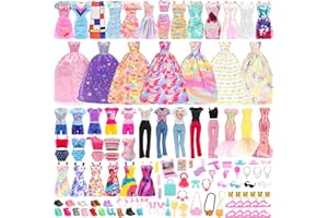 Miunana 3 duże ubrania + 3 ubrania Cekiny + 4 modne ubrania + 4 sukienki + spodnie + 3 stroje kąpielowe + 5 Mini ubrania + 22 akcesoria + 15 sztuk buty dla Barbie 30 CM 11.5 cali lalka