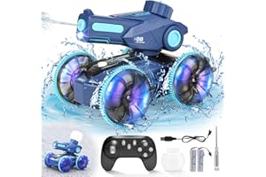 XstarG 2 IN 1 Macchina Telecomandata per Bambini Barca Telecomandata RC con Funzione Water Shoot e luce LED, Giocattolo da Piscina Regalo Bambino 5 6 7 8 anni, Giocattolo per Piscine Laghi (Blue)