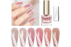 SUPWEE Lakier do paznokci kociego oka zestaw szybkoschnące magnetyczne lakiery do paznokci dla kota, jasnoróżowy, brzoskwiniowy, brązowy, brokatowy kolor naturalny