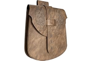 HiiFeuer Marsupio da cintura Langskip in rilievo vichingo, borsa laterale in finta pelle medievale con patta, borsa da cintura retrò portatile (Marrone B)