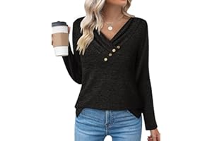 Zeagoo Chemisier Femme Manche Longue Tee Shirt col en V Tunique Pull Chic Et Elegant Haut Décontracté Tshirt