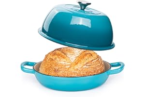 Emaillierter Gusseisen Bräter – Dutch Oven für Sauerteig Brotbacken – Brotbacktopf aus Gusseisen – Hellblau, 6L, 22cm – von Nuovva