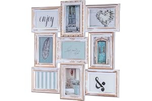 levandeo Kolaż fotograficzny 96122 na 9 zdjęć, 10 x 15 cm, kolor biały, złoty, miedź, shabby antyczny wygląd – bardzo elegancka barokowa ramka na zdjęcia nostalgiczna nostalgia domek wiejski galeria