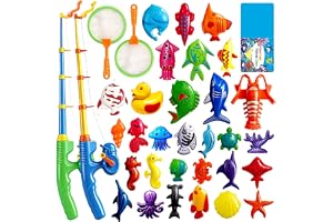 CozyBomB Magnetic Fishing Toys Game Set for Kids for Bath Time Pool Party with Pole Rod Net, Plastic Floating Fish - Toddler 