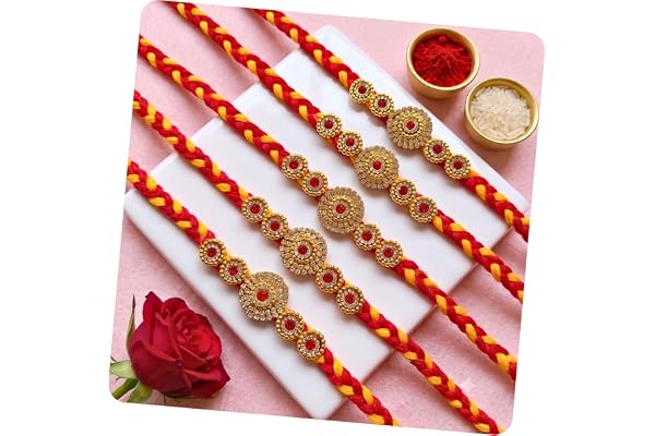 ARADHANA RAKHIS Traditional Rakhi Set of 5 for brother with roli chawal | Stylish Designer Rakhdi | Raksha Bandhan