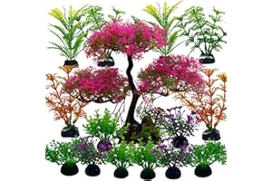 Décoration D'aquarium Les arbres, Vibury 16 Pièces Vert Plantes Artificielle Aquarium Deco, Terrarium Plante Décoration pour Aquarium