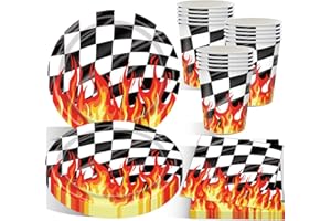 BlinBlin Racing Car Birthday Party Decorations, Racing Car Party Supplies Include Paper Plates, Paper Cups, Napkins for Kids Birthday, Race Theme Party, Serve 24