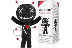 GLÜCKSGUT® Voodoo Puppe mit Nadeln | 7,5cm | Geschenkbox & Anleitung | Scherz-Medikament | Büro Geschenk für Kollegen Kollegin Chef | Anti Stress | Abschied | Büro Uni Studium