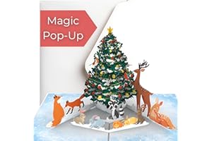 ‎HARTENSTELER Hartensteler® Pop-Up Karte Weihnachtsbaum und Winter Tiere mit Umschlag - 3D Weihnachtskarte für Kinder (Mädchen und Jungen, Frau oder Freundin - Geschenkkarte für Winter, Weihnachtszeit