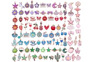 InteDesign 100PCS Bracelet Charms for Jewellery Making Supplies, Enamel Paint Metal Charms for DIY Necklace Bracelet Earrings Jewellery Keyring Making Accessories