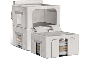 Boic 3 Piezas 100L Cajas Almacenaje Ropa Rígido Y Plegable, Organizador Armario Con Marco De Metal, Cajas Organizadoras Apilable Para Guardar Ropa, Edredones, Colchas, Gris