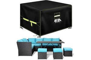 VDISRR Funda Mesa Exterior Impermeable, 600D Oxford Funda para Muebles de Jardín 150x150x75cm, Funda Protectora para Sofa con Salidas de Aire Cubierta de Muebles de Patio Anti Viento, Anti UV