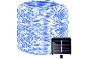 KINGCOO 100LED Ruban Lumineux Solaire Lampes de Corde, Étanche 12M Tube Bande Fil de Cuivre Extérieur Noël Guirlande Lumineuse Extérieur Intérieure pour Jardin Mariage Fête Chemin Arbre(Bleu)