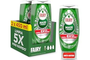 Fairy Maxi Poder Líquido Lavavajillas 2 x 450ml, Limpieza Fácil Y Sin Esfuerzo Incluso En Las Ollas Y Sartenes Más Grasientas