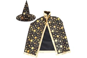 BESPORTBLE Zauberer Kostüm Kinder Verkleidungskiste für Kinder Halloween Wizard Cape Witch Umhang mit Hut Kinderkostüm Hexenhut Faschingskostüm für Karneval Fasching Cosplay Junge Mädchen, Schwarz