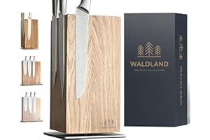 WALDLAND Bloc à couteaux de qualité supérieure sans couteaux - Bloc à couteaux magnétique et rotatif à 360° en bois de chêne élégant et robuste - Porte-couteaux magnétique pour couteaux - Bloc en bois