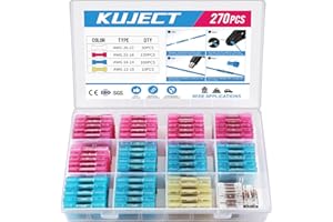 Kuject Lot de 270 connecteurs thermorétractables - 4 tailles - Isolés et étanches - Connecteurs à sertir électriques en cuivre étamé pour automobile, marine, bateau, camion - Joint stéréo 10-26 AWG