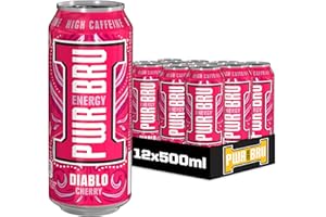 A G BARR PLC 𝐏𝐖𝐑-𝐁𝐑𝐔 Diablo Cherry 12 Pack Big Can Energy Drink with High Caffeine, Taurine and Vitamins - 12 x 500ml Cans