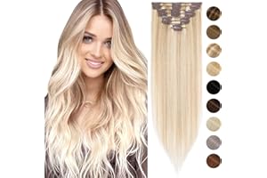 45cm - Silk-co Extensiones de Clip de Pelo Natural 8 Piezas 18 Clips 100% Cabello Humano Hair Lisa Recta Peluca Postiza 70g Pelo Natural Extensions - 18P613# Rubio Ceniza y Rubia Dorado