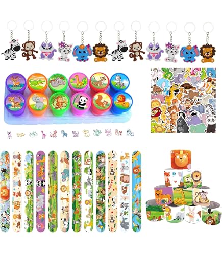 Lot 78 Cadeaux Fête Roi Lion – 16 Porte-Clés + 12 Bracelets + 50 Autocollants Thème Safari Jungle Enfants