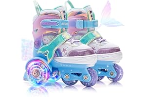 NEMONE Sirenetta Pattini a Rotelle Bambina Regolabili 8 Ruote Illumina LED Pattini a Rotelle per Bambino Bambini Regalo Indoor Outdoor
