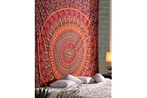RAJRANG Tapisserie Mandala-Rouge Boho Éléphant Hippie Tenture Murale Ethnique Floral Camel Wall Sheet Decor - 228x213 cm
