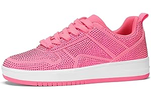 LUCKY STEP Sneakers Moda Donna Scarpe da Tennis Bianche Basse in Pelle con Pietre Luccicanti