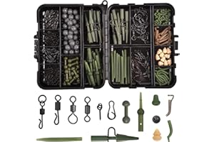 JSHANMEI 230 Stück Karpfenangeln Tackle Box Kit Karpfenangeln Rigs Herstellung Zubehör Karpfen Swivel Snaps Hubschrauber Rigs Vorfachclips Gummihülsen Karpfenangeln Terminal Tackle