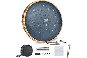 FOUR UNCLES Steel Tongue Drum 13 Inch 15 Notes Hand Pan Drums with Travel Bag Sticks Music Book Mallets, C Major Musical Instruments for Entertainment Meditation Yoga Zen Gifts (Navy Blue)