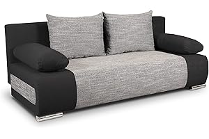 ‎SOFNET Schlafsofa Naki - Sofa mit Schlaffunktion und Bettkasten, Bettsofa, Couchgarnitur, Couch, Sofagarnitur, Bett (Schwarz + Grau (Alova 04 + Berlin 01))