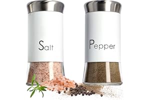 KADAX Saliera e Pepiera, 150 ml, set da 2 pezzi, Saliera in Vetro, Saliera in Acciaio Inossidabile, Pepiera con Coperchio Misto, Set Sale e Pepe, Spargispezie, Barattoli di Spezie (bianco)