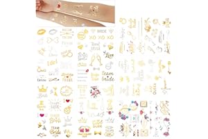 HOWAF 134PCS Hen Party Tattoos, Team Bride Gold Temporary Tattoos for Hen Party Accessories, Wedding Night & Bachelorette Party Hen Do Accessories