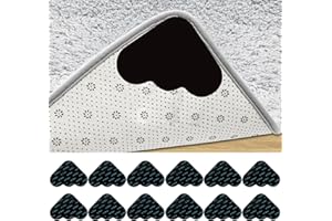 wimony Rug Gripper from Rug to Carpet,12Pcs Carpet Gripper for Rug on Top of Carpet,Reusable Anti Slip Rug Tape to Hold Rug Down,Anti Slip Rug Corners Sticker for Laminate Floor Wooden Floor